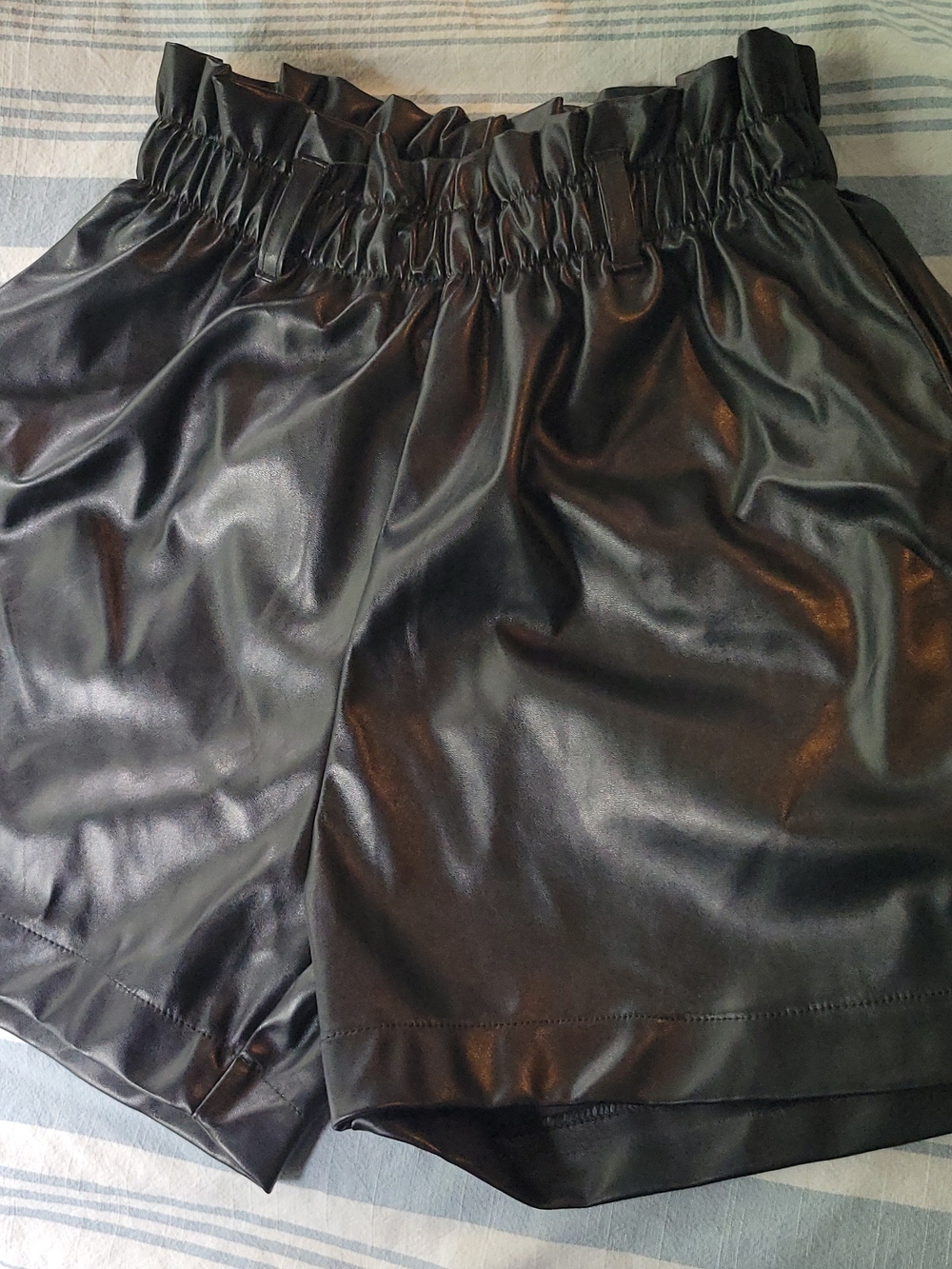 Black Faux Leather Paperbag Waist Shorts